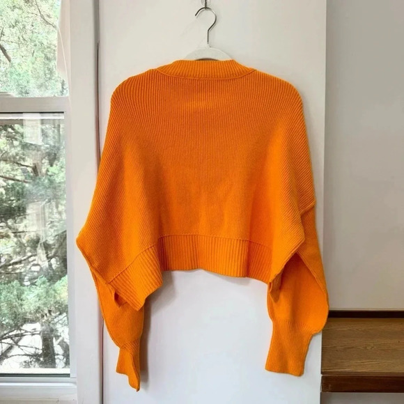 New Free People Easy Street Crop Pullover Crewneck Sweater Oversized Rib Orange - Picture 5 of 7